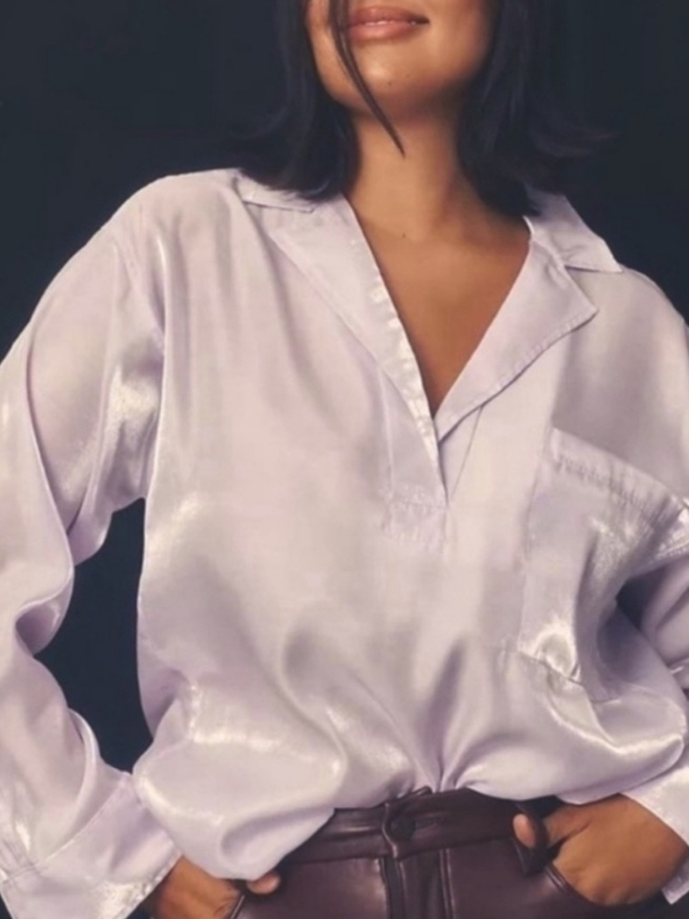 Anthropologie Pilcro Shine Henley Blouse In Lilac Size M